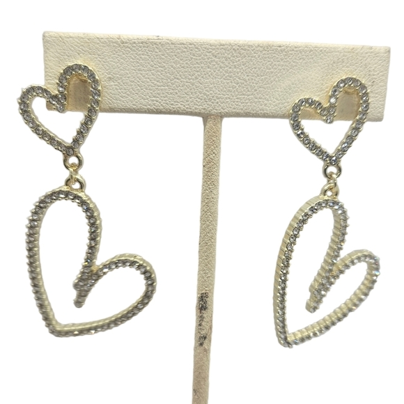 Earrings Rhinestone Double Heart Drop - Picture 10 of 16